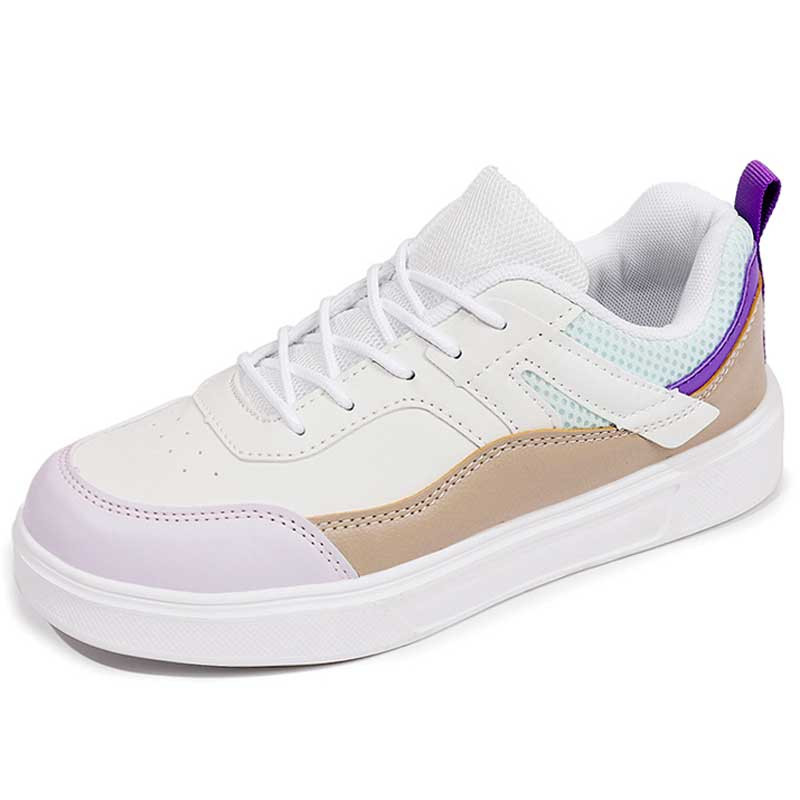 Women's white purple multi color stitch accents casual shoe sneaker 01